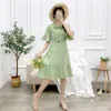 Casual Kleider Damen Süße Rüsche Ärmel Schleife Kragen Midi Kleid Sommer 2023 Koreanische Adrette Student Chic Dame Anmutige Kleidung