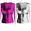 Navelstrengjurk Sexy Pittig Meisje T-shirt Met Lange Mouwen Trendy Menselijk Lichaam Afdrukken Strakke Top Dames