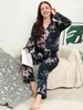 Indumenti da notte da donna Pigiama da donna primavera e autunno Set Pantaloni a maniche lunghe Taglie forti S-3XL Abito da notte in viscosa Pigiama da donna