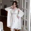 Women's Sleepwear Female Nighty&Robe Set Spring Summer Satin Kimono Bathrobe Gown Sleep Suit Lady Lace Nightgown Home Dress Loungewear