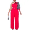 Ethnic Clothing Wide Leg Pant Jumpsuit Women Leopard Printed One Shoulder Lantern Sleeve Party Club Work Business Romper With Belt