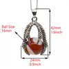 Pendant Necklaces Natural Pink Quartz Amethyst Tiger Eye Round Bead Ball Dragon Claw Hold Pendants For Women Men Jewelry Necklace Gifts