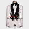 Garnitury męskie Blazery formalne mężczyzn Slim Fit Black Lapel 3d Flowers Pearls Blazer Tailore Made 2 sztuki Groom Zuży