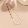 Chains Jewelry Fashionable Collarbone Chain Women's Inset Design Minimalist Stitching Asymmetric Pearl Necklace