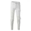 Jeans da uomo Pantaloni da uomo strappati strappati bianchi con costole distrutte Slim Fit Stretch High Streets Pantaloni in denim taglia 38-40