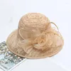 قبعات واسعة الحافة Zomer ساميرات الهراء Hoedenzaak Kerk Hoed Vrouwen elegante Kant Bloemen Brede Rand Emmer Hoeden Opvouwbare Zon Cap