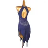 Bühnenkleidung Sommer Standard Blaue Kleider für Frauen Lateinischer Tanz Lange Kleidung Rock (Spandex) Anpassen Kostüm Moderns