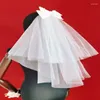 Bridal Veils Cute Two-Layer Wedding Veil With Bow Lovely Party For Bride Comb Pearls MM