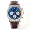 BLS Navitimer B01 ETA A7750 Cronógrafo automático Reloj para hombre Azul Blanco Stick Dial Correa de cuero marrón AB0137211C1P1 Super Edition Reloj Hombre Puretime J10