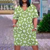 Casual Dresses Summer Women's Dress 3D High Definition Printed Top Light Green Mönster strandkjol 2023 Knä