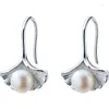 Kolczyki Dangle Authentic Real 925 srebrna biżuteria słodkowodna Pearl Ginkgo Leaf Hook GTLE2414