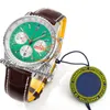 BLS NAVITIMER B01 ETA A7750 Automatisk kronograf Mens Watch Gradient Green Stick Dial Brown Leather Strap AB0139211L1P1 Super Edition ReloJ HOMBRE PURETIME C3