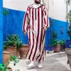 Roupas étnicas Muslim Thobe Roupas Masculinas Moletom Ramadan Robe Kaftan Abaya Dubai Turquia Islâmico Masculino Casual Solto Listras VermelhasEthnic297E