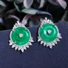 Necklace Earrings Set ThreeGraces Green White Cubic Zirconia Stone Fashion Big Stud And Pendant For Women Party Jewelry JS607