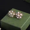 Fashion Designer Ladies Ring Luxury Inlaid Pink Pearl Crystal Rings Classic Letter Flower Three Piece Set Gold Plated Jewelry With Box