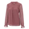 Kvinnor BLOUSES 2023 Autumn Solid Chiffon For Women Fashion Shirts Lady Casual Ruffle Collar Long Sleeve Elegant Tops