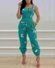 Women's Jumpsuits Rompers Women's jumpsuit Summer Sexy Backless Bandage Hollow Printed Loose Jumpsuit Wide Leg Pants Women's Elegant jumpsuit 230728