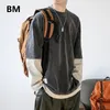 男性Sフーディーズスウェットシャツ日本のストリートウェアフェイク2ファッションラウンドネックルーズプルオーバーメンズ衣類ハラジュクトップヒップホップカジュアルカジュアル230728