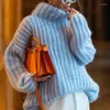 Women's Sweaters Oversize Sweater 2023 Spring Knit Loose Turtleneck Long Sleeve Pullover Pink White Sky Blue Korean Fashion One Piece