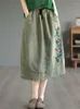 スカートレトロな女性刺繍デニムスカート2023夏の秋の弾性ウエストドローストリングスプレッチスリムタイプのカジュアル