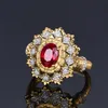 Women Luxury designer ring Italian weave carving gold process simulation pigeon red gemstone ring two-color gold red diamond hand-drawn open ring 1584