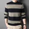 Men's Sweaters Mens Ture Sheep Wool Thick Sweater Autumn & Winter Patchwork Colors Knit Clothing Male Pure Warm StripesKnitwear