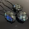 Collane con ciondolo 1pc Collana di labradorite di grandi dimensioni Minerale Pietra di luna grigia naturale Quarzo Artigianato a mano Treccia Macrame Enerny Stone