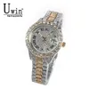 ساعة Wristwatches Uwin Dial Small Women's Watch Baby Pink Iced Out Quartz Clock Luxury Watch Watch Watch صغير الحجم للنساء 230728