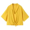 Women's Two Piece Pants 2023 Summer Product Yellow Knotted Short Shirt 9479067 Draping Pajamas Casual Long 9479068