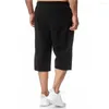 Män shorts hud-touching enkla ben lösa sommarbyxor mjuka avslappnade byxor fickor streetwear