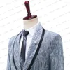 Costumes pour hommes 2023 Light Denim Blue Jacquard Pattern Wedding Gentlemen Tuxedo Peaked Lapel 2 Piece Jacket Slim Pant