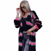 Женские свитеры черные капля цветовой блок Блок Блок вязаный Duster Cardigan для женщин