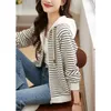 Damenjacken Mode Korea Streifen Kapuze Lose Strickjacke Mantel Tops Frühling Herbst Elegante Freizeitjacke Chic Sweatshirt B106 230728