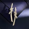 Sier Lovely Bowknot Designer Stud Earrings Womens Shining Crystal Sweet Love Knot Earring Earings Ear Rings Brand Jewelry