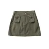 Skirts Vintage Front Pocket Lining Denim Skirt For Women Slimming Model High-waisted Grayish-green Tooling Short Clothing