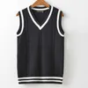 Men s Sweaters Sweater Vest Men Thicken V neck Sleeveless Knitted Vests Striped Retro Preppy style Simple Chic Loose Casual All match 230728