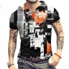 Survêtements pour hommes 2023 Commerce extérieur européen et américain Transfert de chaleur numérique 3D Tendance de la mode Images de couture avec chapeau Ensemble de t-shirts