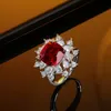 European and American S925 Sterling Silver High Carbon Diamond Flower Ruby Ring Light Luxury Female High-end Wedding Jewelry