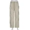 Calças femininas cáqui largas primavera verão cintura baixa calças de moletom jogging casuais multibolsos calças retas cargo