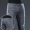 Jeans Masculino Cinza Escuro Roupas Masculinas Magras e Diretas Calças de Escritório Elásticas Confortáveis Simples Calças Masculinas Denim 230729