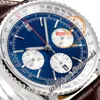 BLS Navitimer B01 ETA A7750 Cronógrafo automático Reloj para hombre Azul Blanco Stick Dial Correa de cuero marrón AB0137211C1P1 Super Edition Reloj Hombre Puretime J10