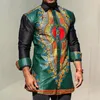 Etnische Kleding Mens Groen Afrikaanse Dashiki Print Button Down Overhemden Slanke Lange Mouw Kleding Mannen Traditionele Shirt Outfit2229