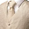 Men's Vests Hi-Tie High Quality Silk Mens Vests Champagne Paisley Waistcoat Neck Tie Hanky Cufflinks Brooch Set for Men Suit Wedding Office 230729