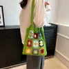 Evening Bags LEFTSIDE Women Flower Crochet Fabric Wrist Bag Designer Knitting Handmade Hollow Handbag and Purse Summer Beach Shoulder 230729