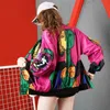 Vestes pour femmes Bomber Harajuku Peinture abstraite Volants Veste de baseball Graffiti Zipper Cardigan Manches longues Streetwear Hip Hop Tops 230728