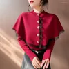 Femmes chandails tempérament dentelle Cape châle pull manteau pour femmes deux pièces tricoté 2023 automne et hiver haut tricots