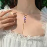 Choker 2023 Purple Pearl Fary Futterfly Flower Zircon Tassel Halsband Personlighet Fashion ClaVicle Chain Wedding Jewelry Birthday Present