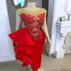 2020 Arabic Aso Ebi Red Sexy Sheath Evening Dresses Lace Beaded Prom Dresses Sheer Neck Formal Party Second Reception Gowns ZJ2582750