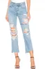 Gr Same High Waist 9/4 Large Cut Design Staircase Ragged Edge Jeans for Women