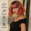 Cosplay s Short Wave Bob Cut Synthetic with Bangs Lolita Black Red Orange Ombre for Women Hallowenn Heat Resistant Hair 230728